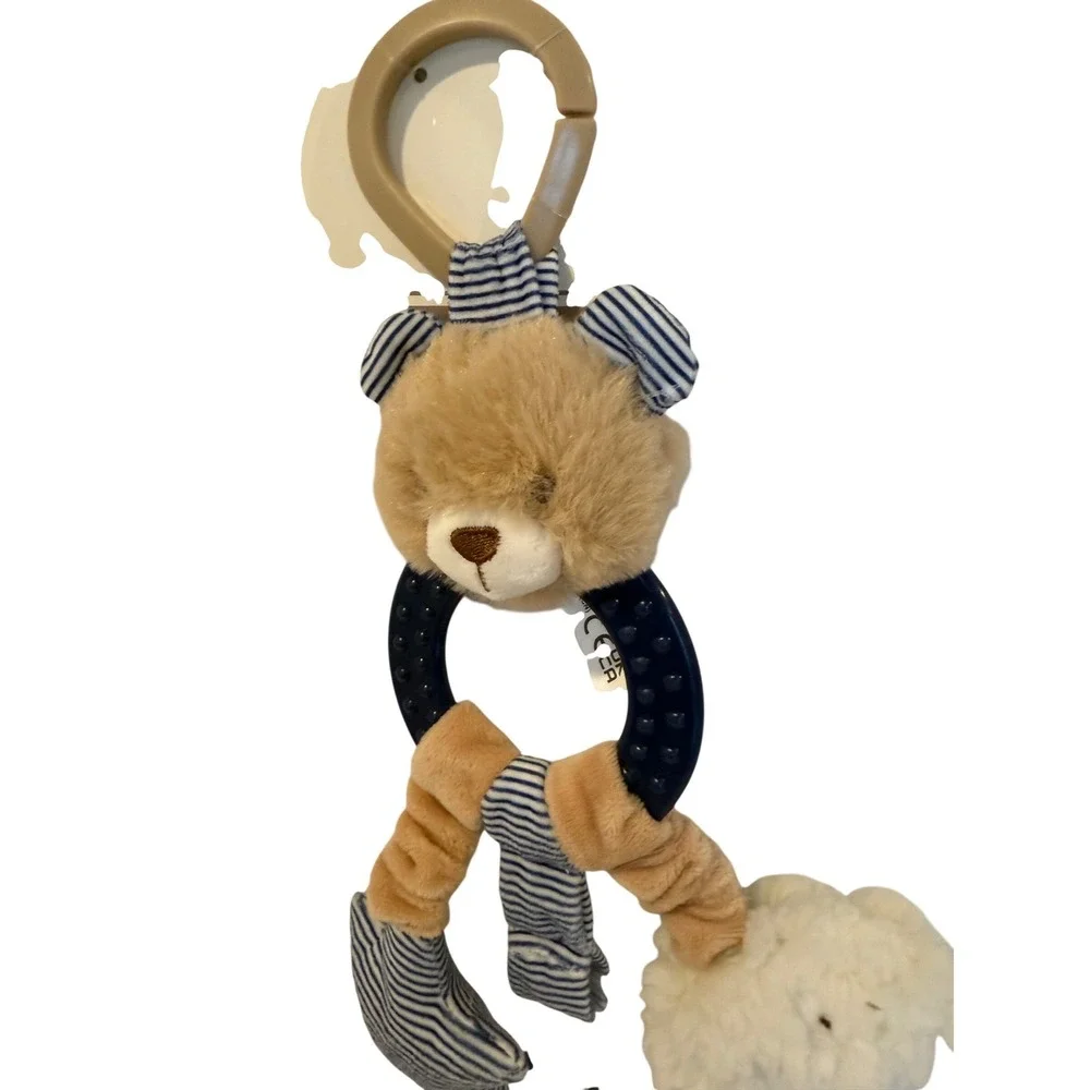 New Activity Plush Baby Bear On-The-Go Infant Sensory Rattle Crinkle Toy Blue